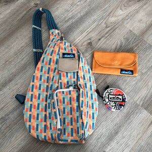 Kavu Road Runner Rope Sling Crossbody Bag Orange Green With Wallet & Coin Purse